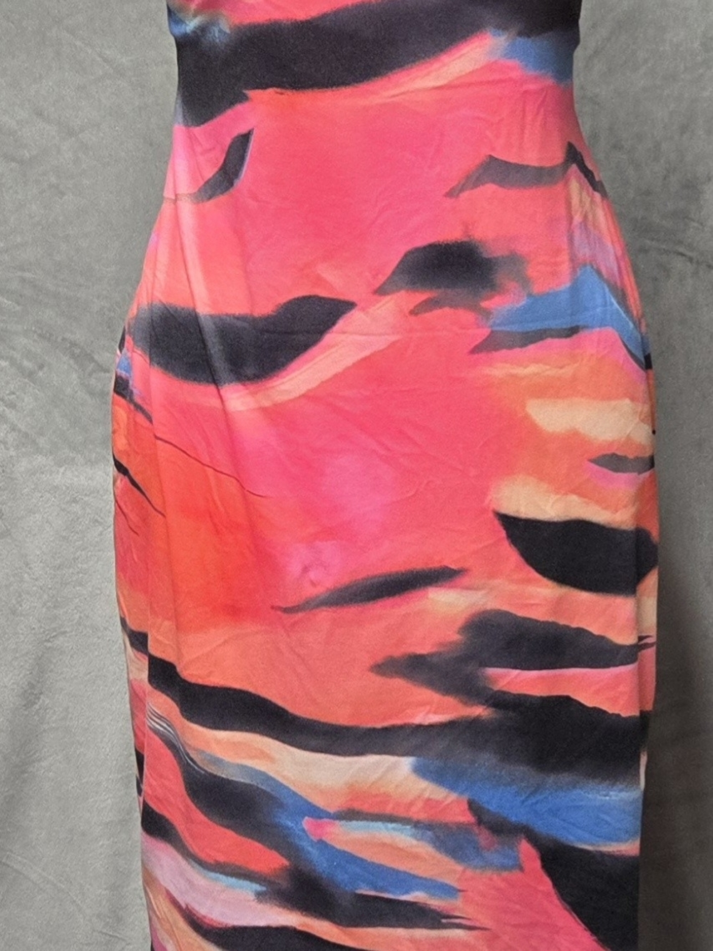 SHEIN Coral & Black Abstract One-Piece Swim Dress with Blue Accents